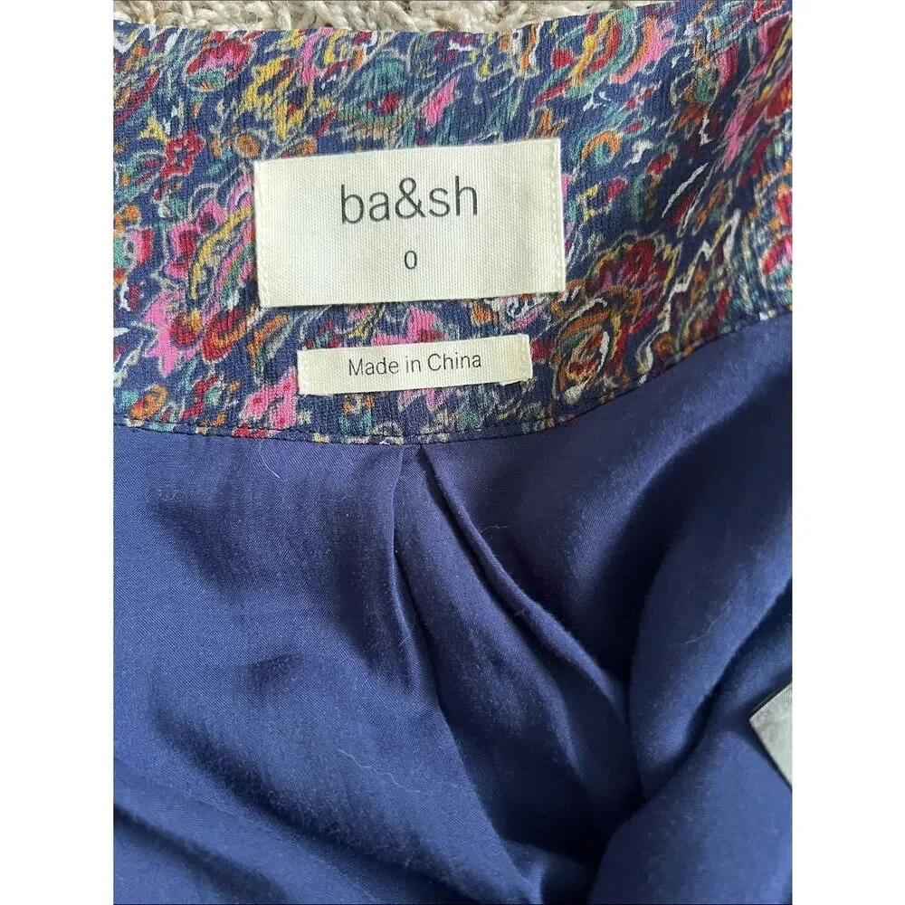 ba&sh Navy Floral Asymmetrical Tie-Waist Skirt